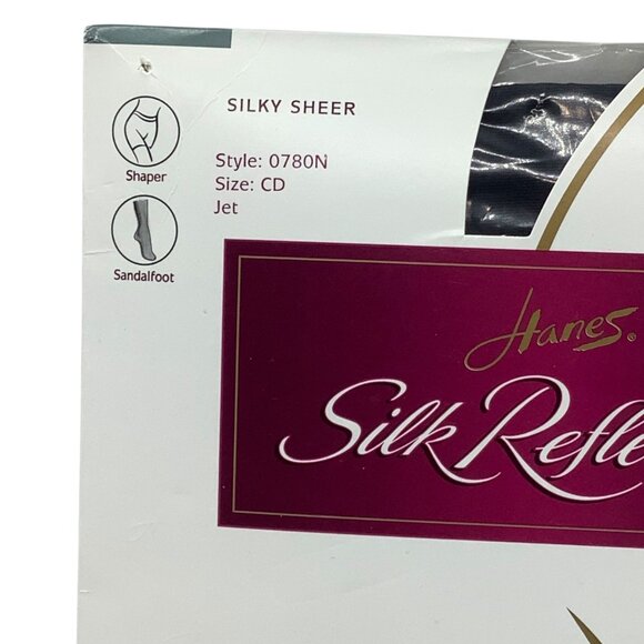 Hanes Silk Reflections Silky Sheer Shaping Style Pantyhose Size CD Jet Black - Picture 2 of 7